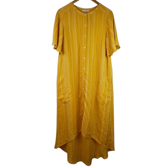 Garnet Hill SZ M European Flax Linen High-Low Midi Cover-Up Dress Pockets - Picture 3 of 6